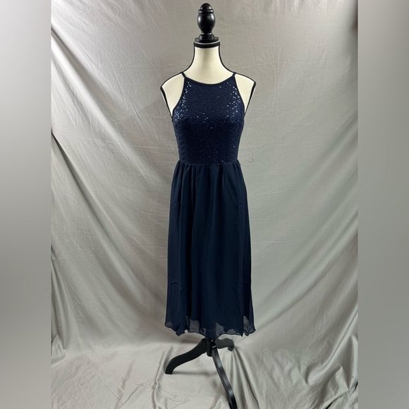 Chiffon Sequin Cami Dress Navy Blue* - Picture 6 of 9